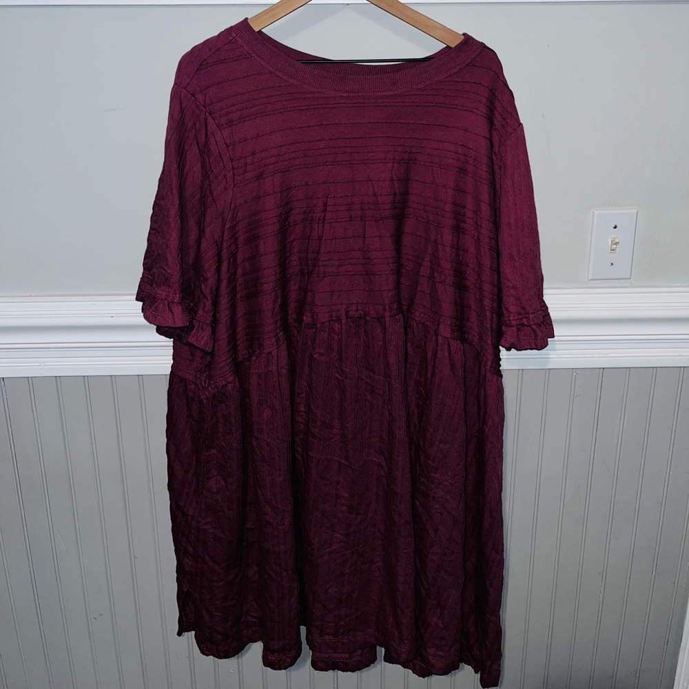 Maroon/mauve Terra Sky peplum textured dress 3X